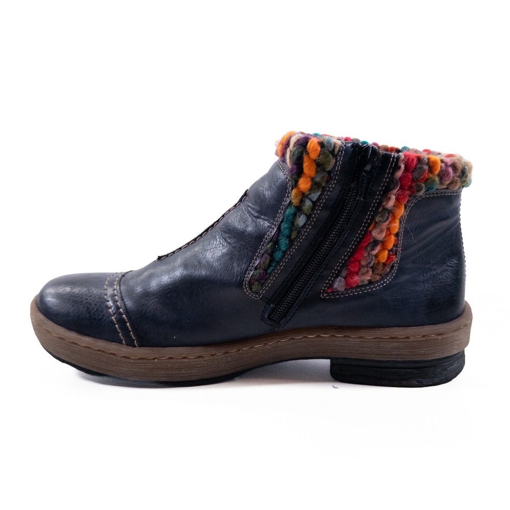 Rieker Felicitas Ankle Boots Womens 40 8.5 Navy Blue Faux Leather Zip Yarn Trim - Picture 6 of 10